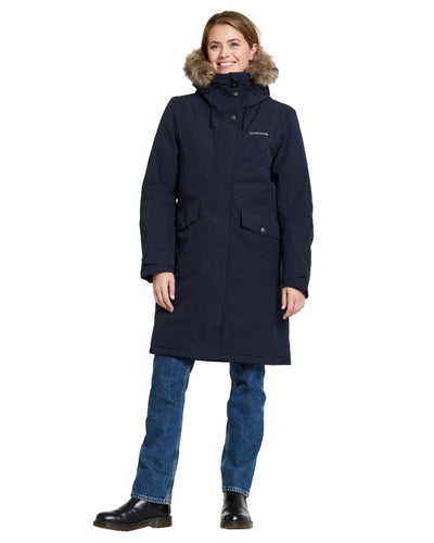 Dark Night Blue Coloured Didriksons Erika Ladies Padded Waterproof Parka 3 On A White Background #colour_dark-night-blue