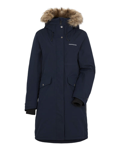 Dark Night Blue Coloured Didriksons Erika Ladies Padded Waterproof Parka 3 On A White Background #colour_dark-night-blue