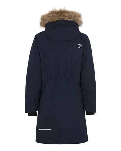 Dark Night Blue Coloured Didriksons Erika Ladies Padded Waterproof Parka 3 On A White Background #colour_dark-night-blue