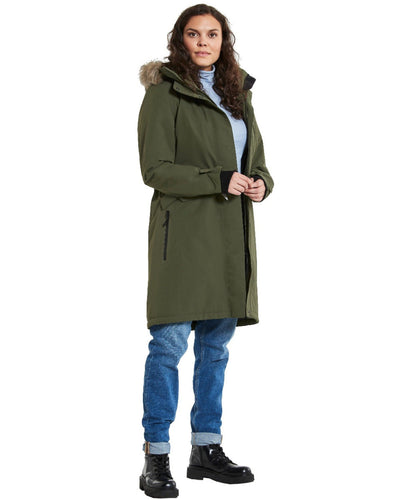 Deep Green Coloured Didriksons Erika Ladies Padded Waterproof Parka 3 On A White Background #colour_deep-green