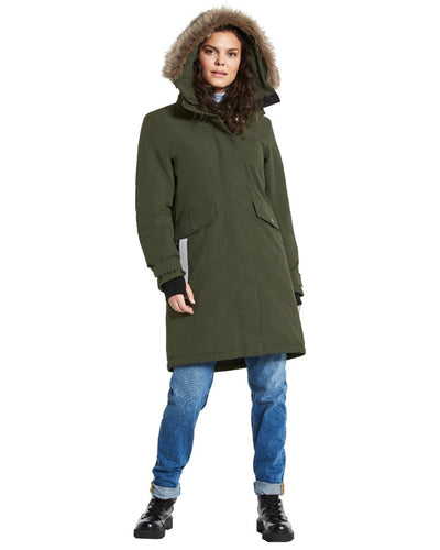 Deep Green Coloured Didriksons Erika Ladies Padded Waterproof Parka 3 On A White Background #colour_deep-green