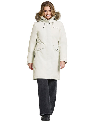 White Foam Coloured Didriksons Erika Ladies Padded Waterproof Parka 3 On A White Background #colour_white-foam