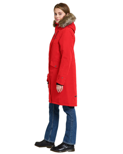 Pomme Red Coloured Didriksons Erika Ladies Padded Waterproof Parka 3 On A White Background #colour_pomme-red