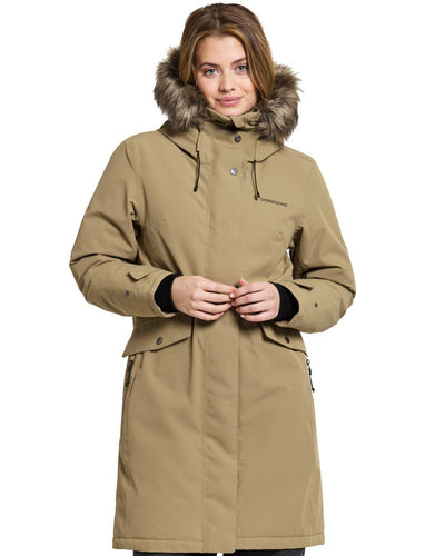 Wood Coloured Didriksons Erika Ladies Padded Waterproof Parka 3 On A White Background #colour_wood