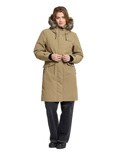 Wood Coloured Didriksons Erika Ladies Padded Waterproof Parka 3 On A White Background #colour_wood