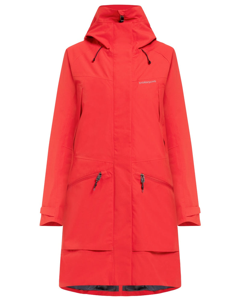 Pomme Red coloured Didriksons Womens Parka on white background 