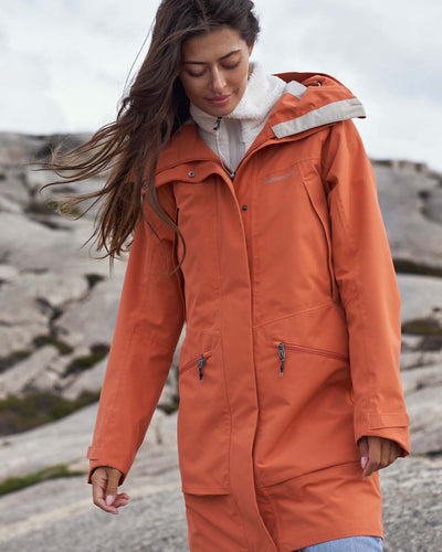 Brique Red coloured Didriksons Womens Parka on Ocean  background #colour_brique-red