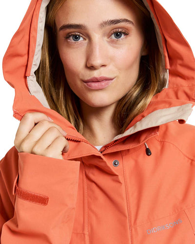 Brique Red coloured Didriksons Womens Parka on White background #colour_brique-red