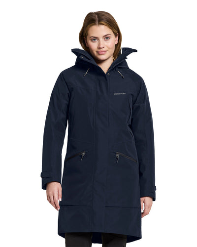 Dark Night Blue coloured Didriksons Womens Parka on White background #colour_dark-night-blue