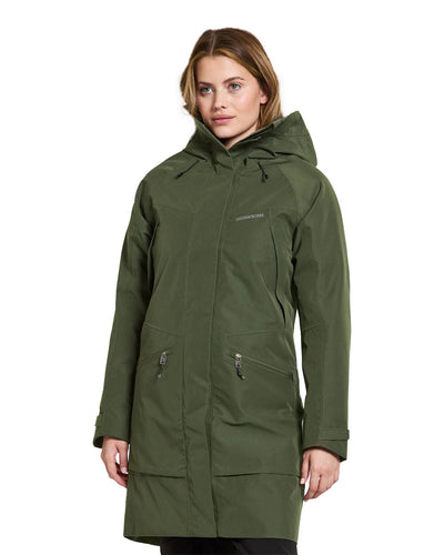 Deep Green coloured Didriksons Womens Parka on White background #colour_deep-green