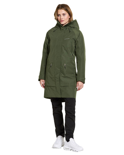 Deep Green coloured Didriksons Womens Parka on White background #colour_deep-green