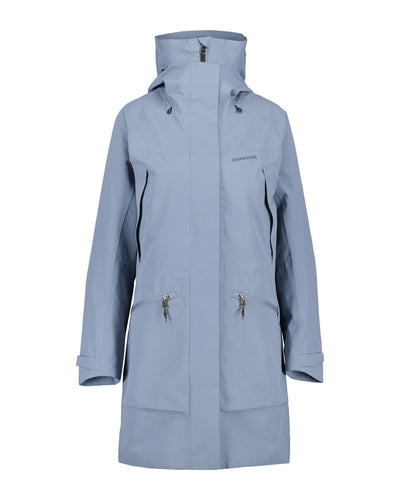 Glacial Blue coloured Didriksons Womens Parka on White background #colour_glacial-blue