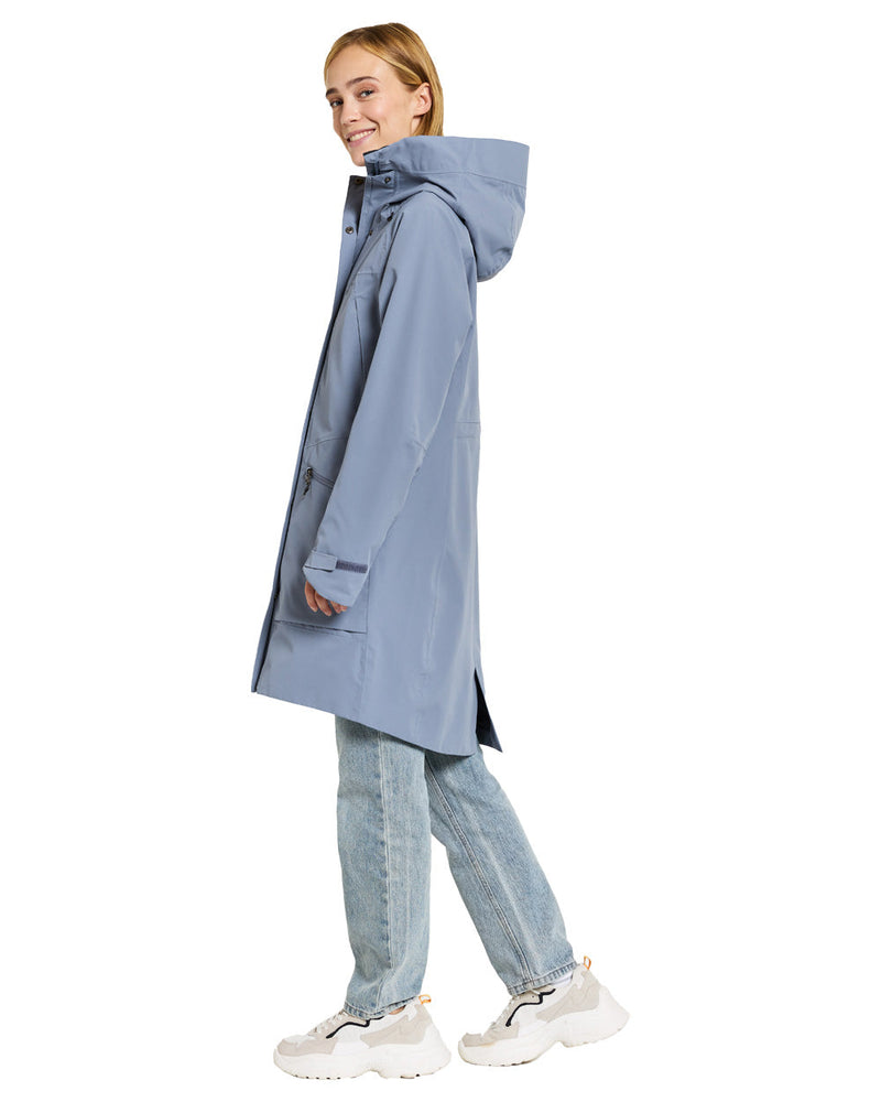 Glacial Blue coloured Didriksons Womens Parka on White background 