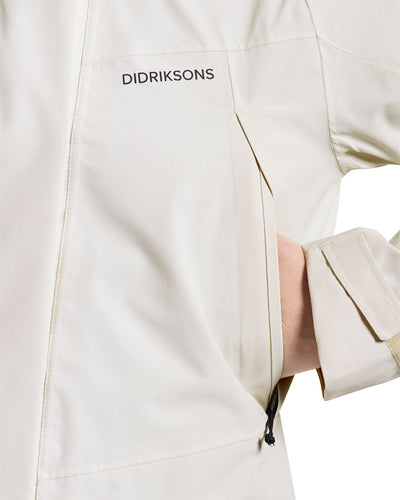 White Foam coloured Didriksons Womens Parka on White background #colour_white-foam