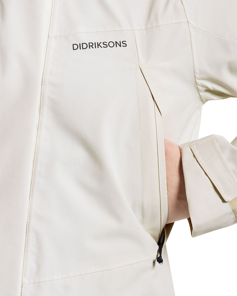 White Foam coloured Didriksons Womens Parka on White background 