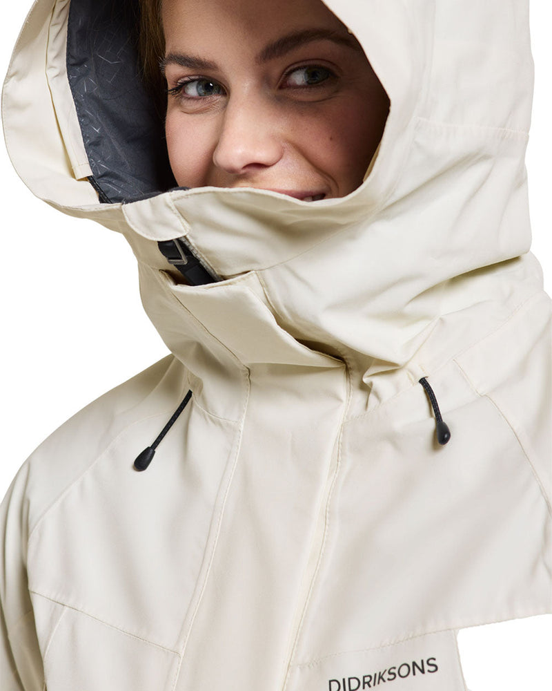 White Foam coloured Didriksons Womens Parka on White background 