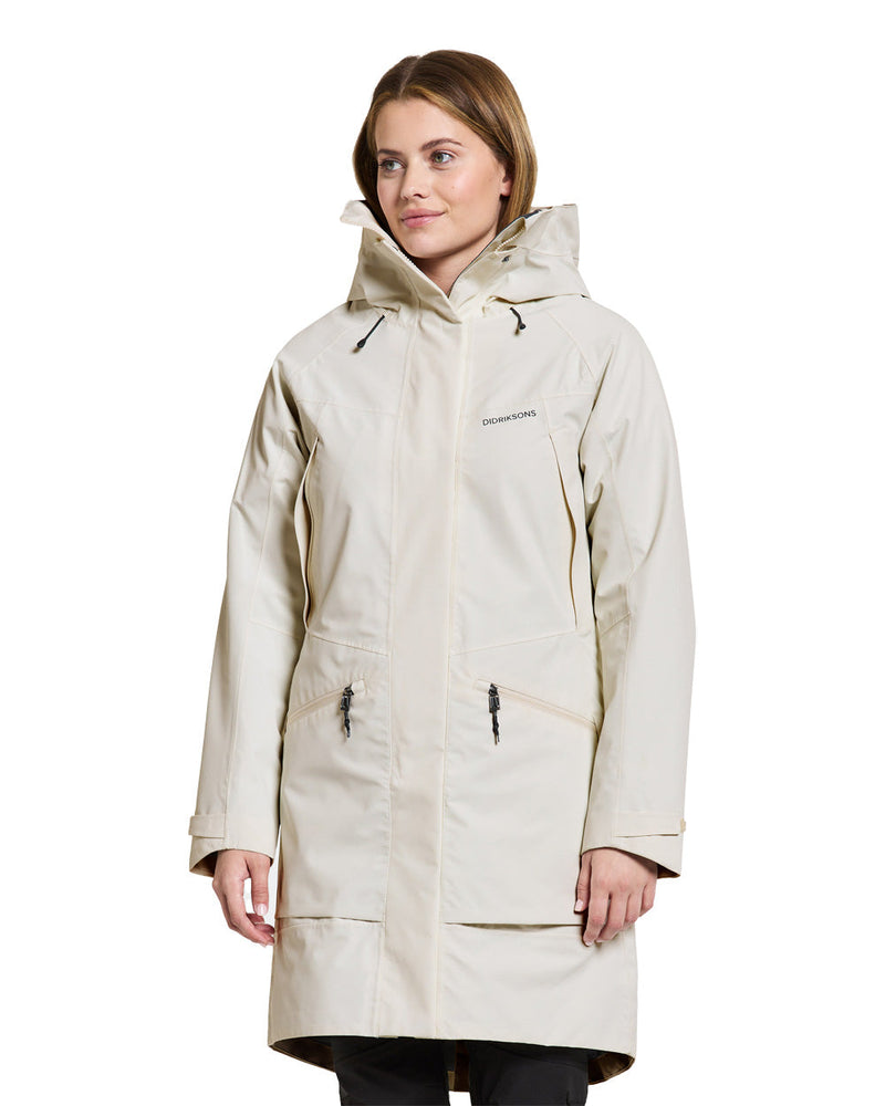 White Foam coloured Didriksons Womens Parka on White background 