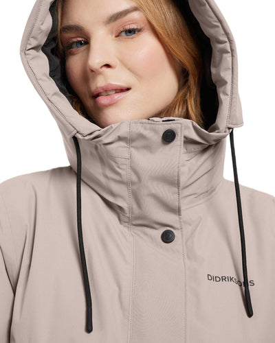 Ash Brown Coloured Didriksons Womens Elissa Parka On A White Background #colour_ash-brown