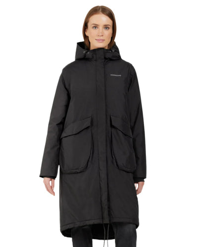 Black Coloured Didriksons Womens Fara Parka On A White Background #colour_black