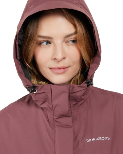 Old Rust Coloured Didriksons Womens Fara Parka On A White Background #colour_old-rust