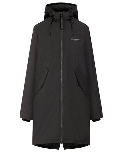 Black Coloured Didriksons Womens Fia Parka On A White Background #colour_black