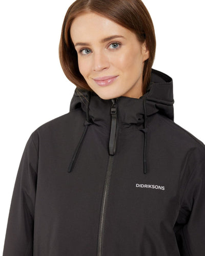 Black Coloured Didriksons Womens Fia Parka On A White Background #colour_black