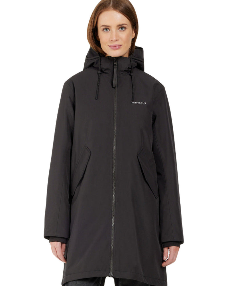 Black Coloured Didriksons Womens Fia Parka On A White Background 