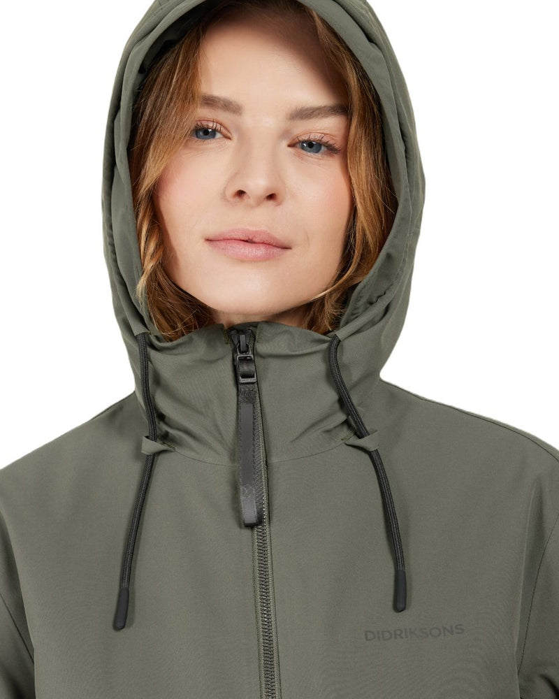 Deep Green Coloured Didriksons Womens Fia Parka On A White Background 