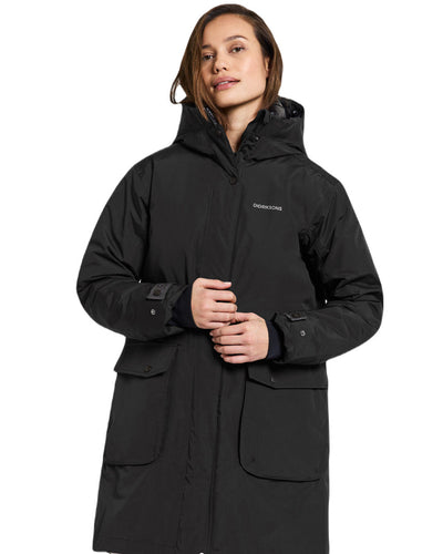 Black Coloured Didriksons Womens Ilsa Parka On A White Background #colour_black