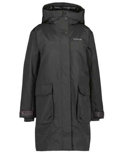 Black Coloured Didriksons Womens Ilsa Parka On A White Background #colour_black