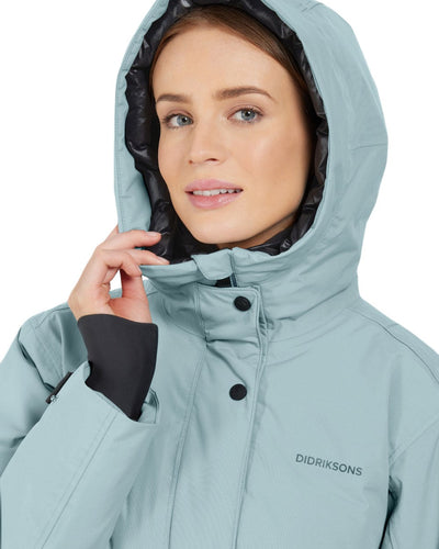 Factory Blue Coloured Didriksons Womens Ilsa Parka On A White Background #colour_factory-blue