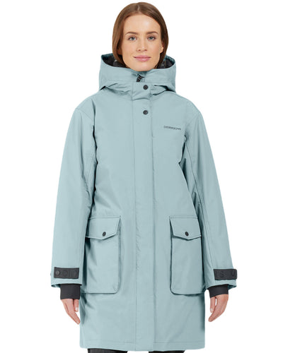 Factory Blue Coloured Didriksons Womens Ilsa Parka On A White Background #colour_factory-blue