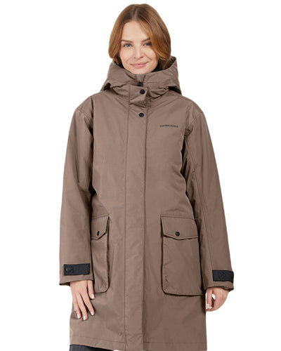 Mocha Brown Coloured Didriksons Womens Ilsa Parka On A White Background #colour_mocha-brown