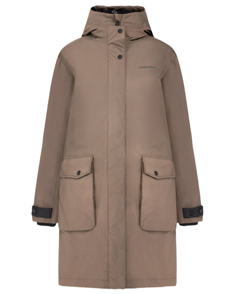 Mocha Brown Coloured Didriksons Womens Ilsa Parka On A White Background 