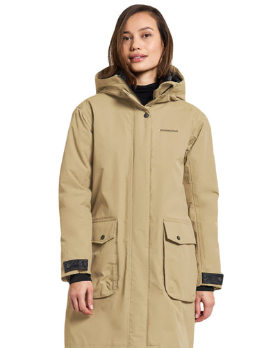 Wood Coloured Didriksons Womens Ilsa Parka On A White Background #colour_wood