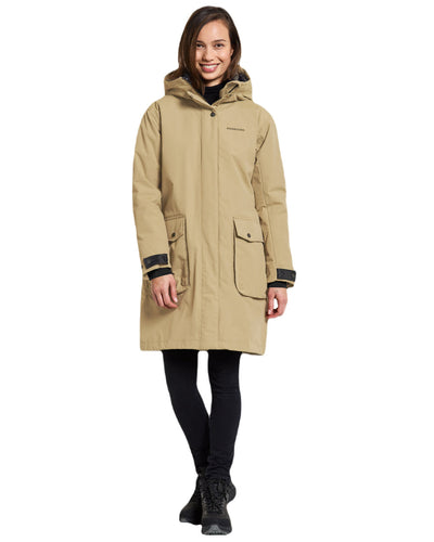 Wood Coloured Didriksons Womens Ilsa Parka On A White Background #colour_wood