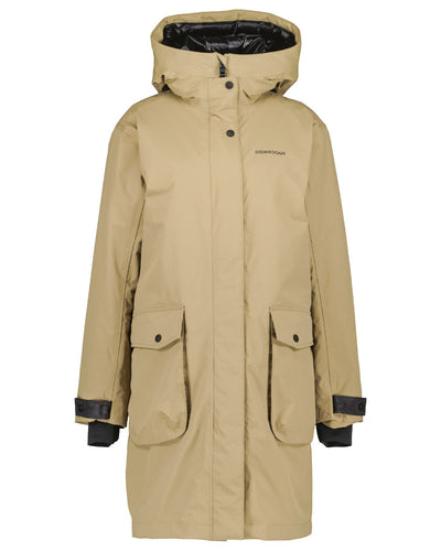 Wood Coloured Didriksons Womens Ilsa Parka On A White Background #colour_wood