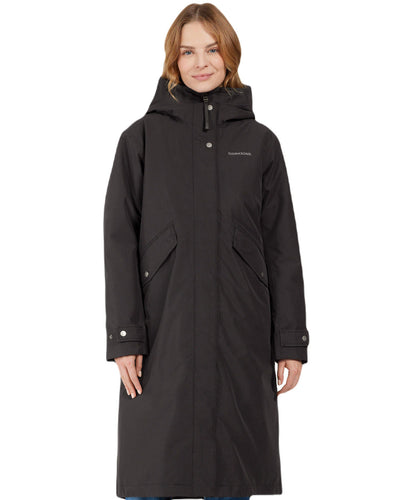 Black Coloured Didriksons Womens Mia Long Parka 2 On A White Background #colour_black