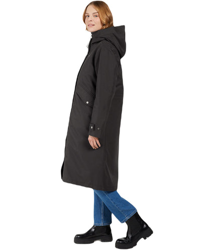 Black Coloured Didriksons Womens Mia Long Parka 2 On A White Background #colour_black