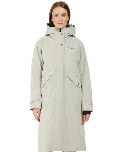 Wilted Leaf Coloured Didriksons Womens Mia Long Parka 2 On A White Background #colour_wilted-leaf