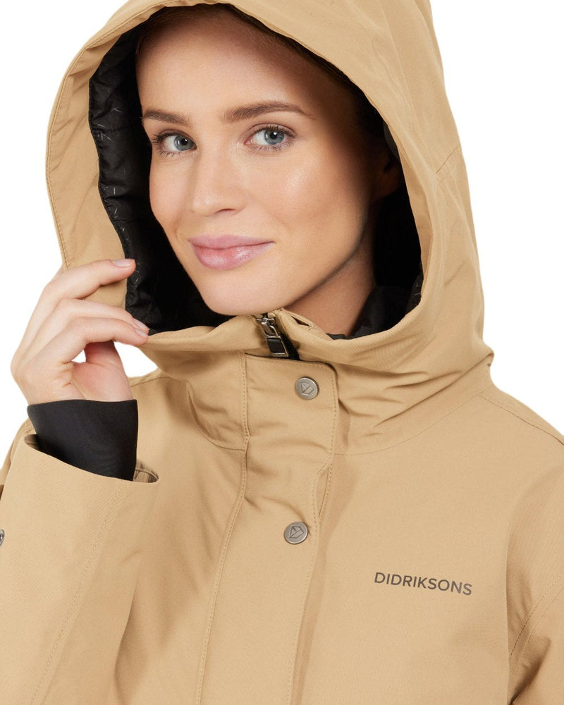 Wood Coloured Didriksons Womens Mia Long Parka 2 On A White Background 