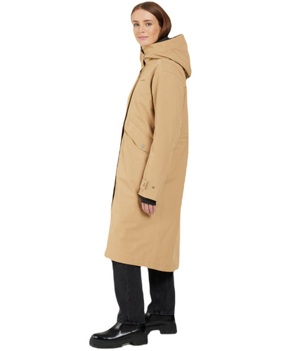 Wood Coloured Didriksons Womens Mia Long Parka 2 On A White Background #colour_wood