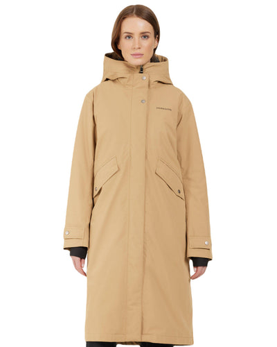 Wood Coloured Didriksons Womens Mia Long Parka 2 On A White Background #colour_wood