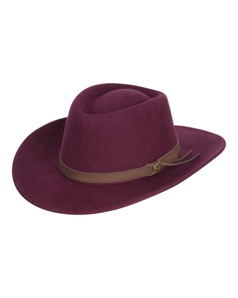 Merlot Coloured Hoggs Of Fife Perth Crushable Felt Hat On A White Background 