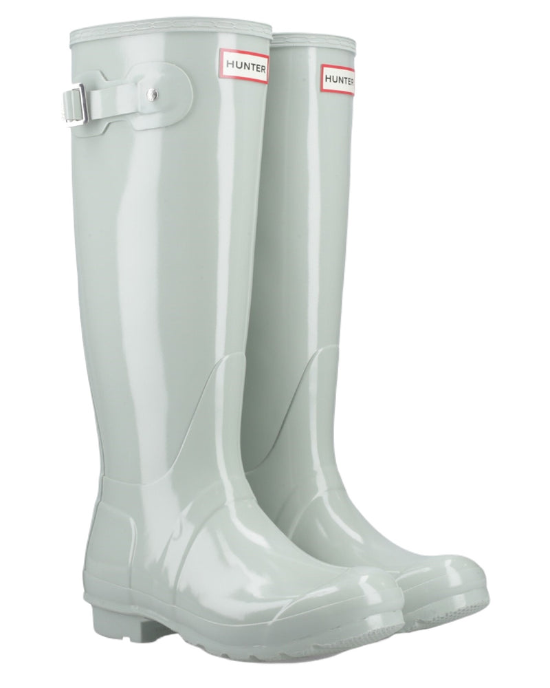 Seafoam Coloured Hunter Womens Original Tall Gloss Wellington Boots on White Background
