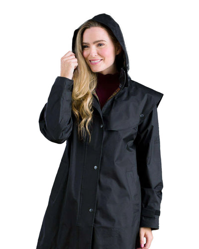 Black coloured Jack Murphy Cotswold Ladies Waterproof 3/4 Coat on white background #colour_black