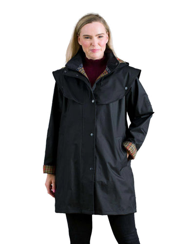 Black coloured Jack Murphy Cotswold Ladies Waterproof 3/4 Coat on white background #colour_black