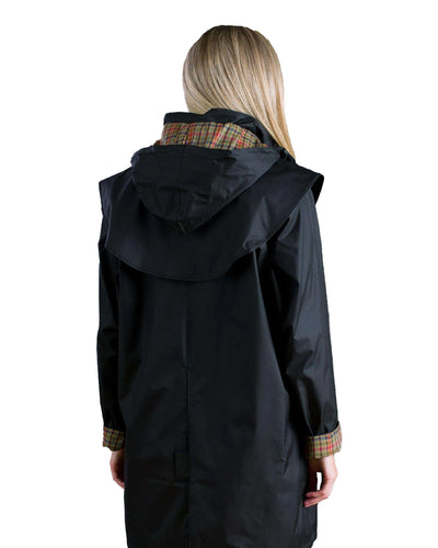 Black coloured Jack Murphy Cotswold Ladies Waterproof 3/4 Coat on white background #colour_black