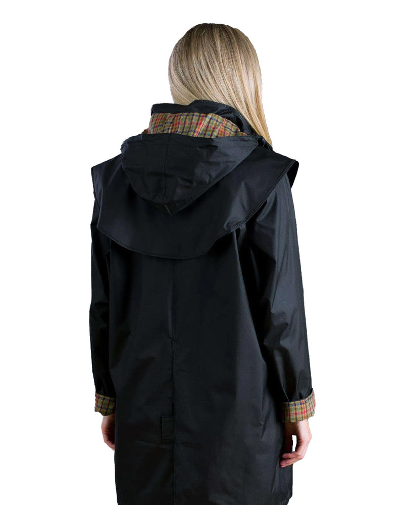 Black coloured Jack Murphy Cotswold Ladies Waterproof 3/4 Coat on white background 