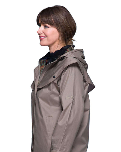 Chincilla coloured Jack Murphy Cotswold Ladies Waterproof 3/4 Coat on White background #colour_chinchilla